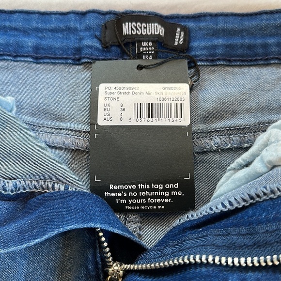 MISSGUIDED Super Stretched Denim Mini Skirt Stone Wash NWT - Picture 5 of 6